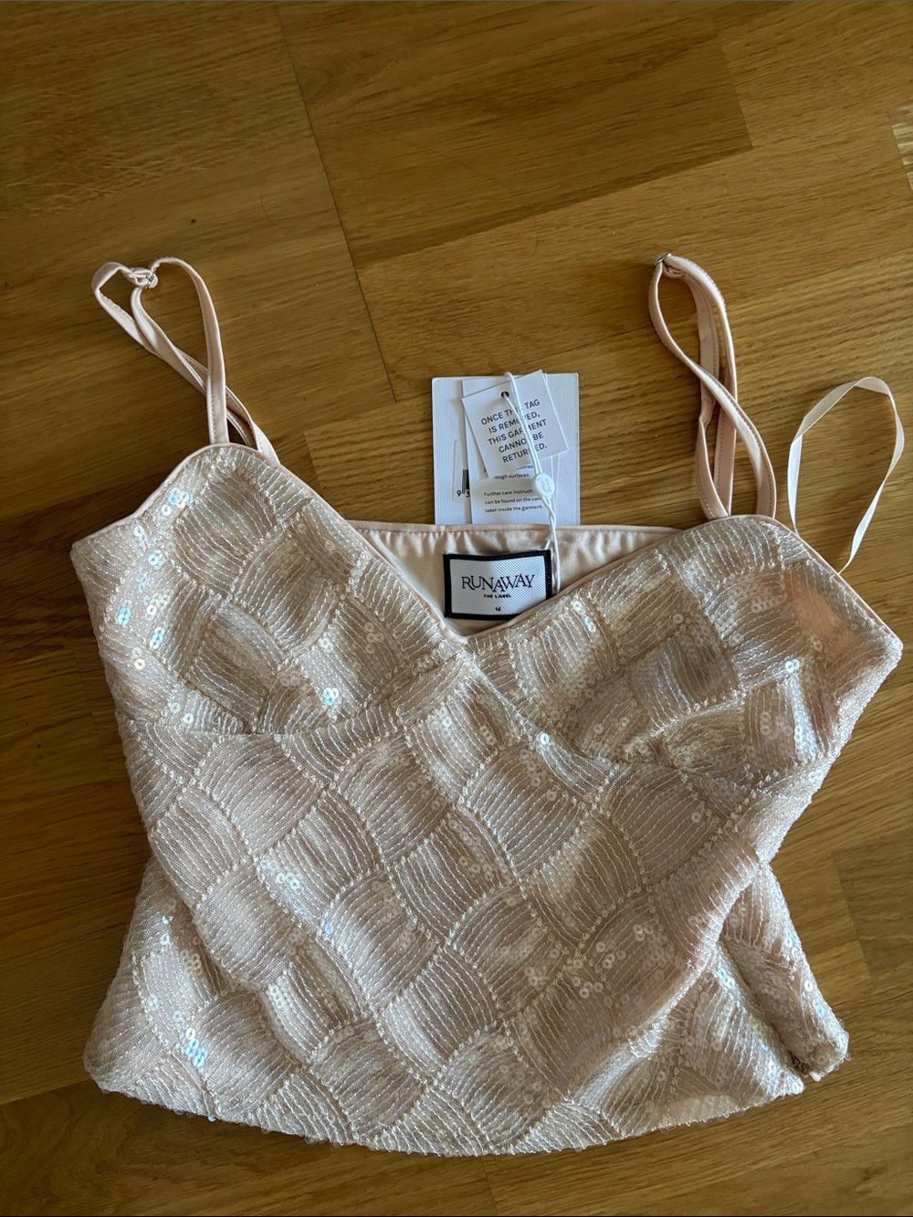 Runaway The Label Eris Sequin Top Sand